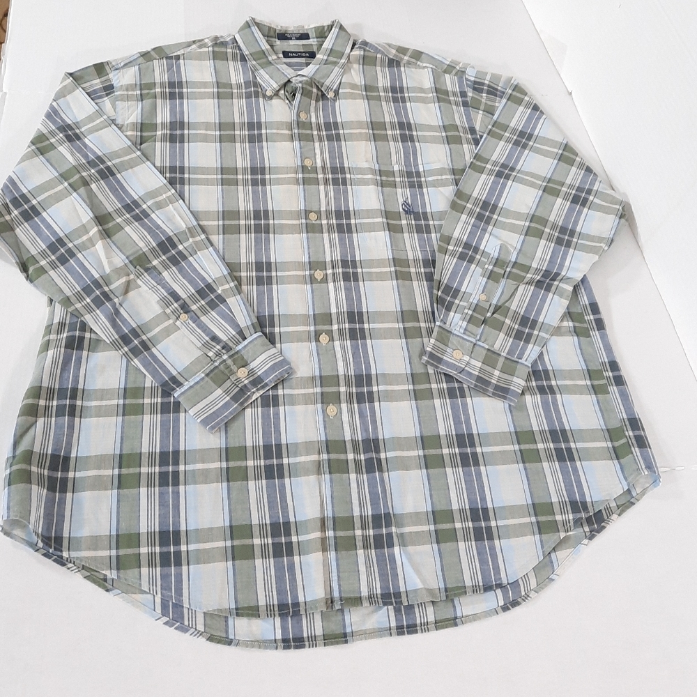 Vintage Nautica Long Sleeve Plaid Print Shirt Runs Big
